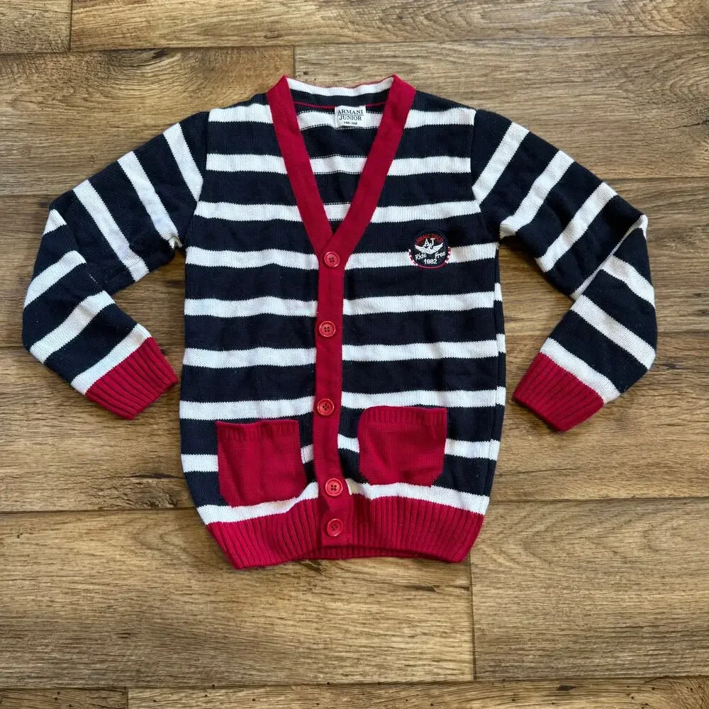 Armani Junior Striped Knit Cardigan Sweater - Picture 1 of 4